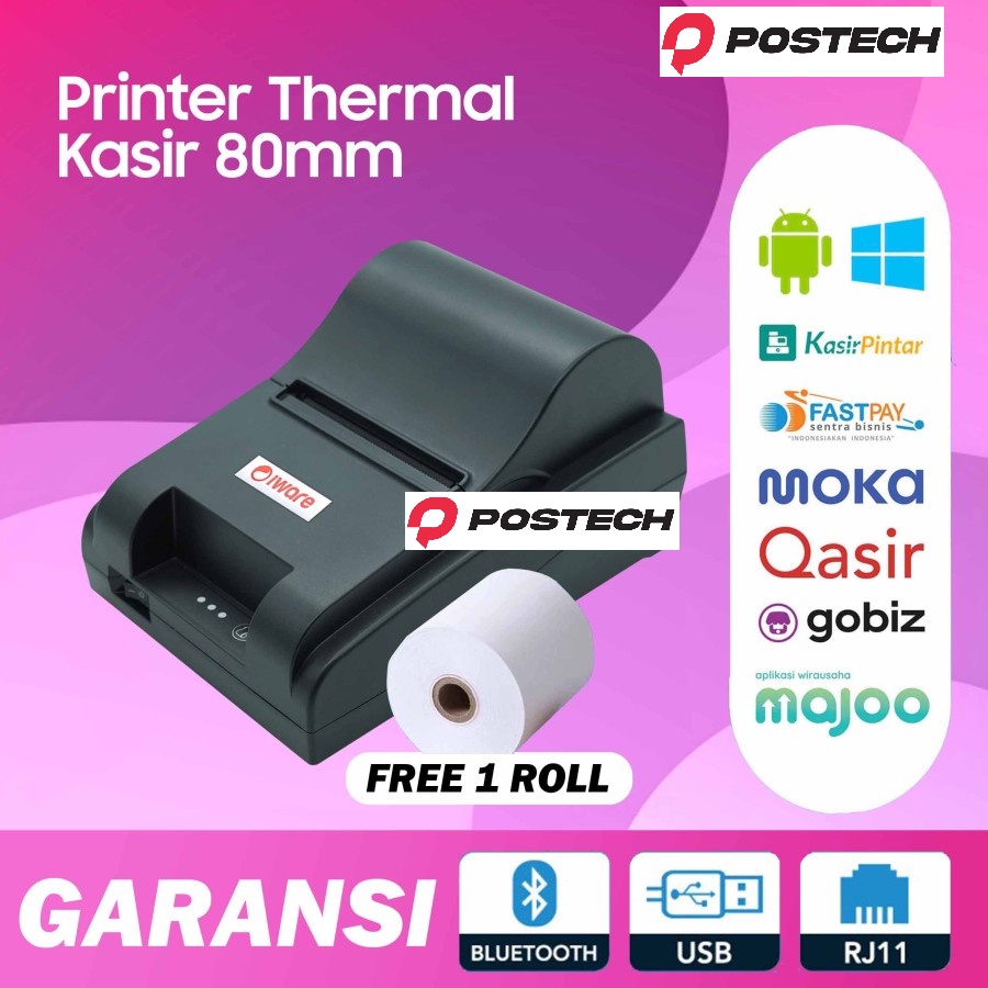 Printer Bluetooth Thermal 80mm C80BT Iware Postech USB RJ11 [Printer Cetak Struk dan Resi]