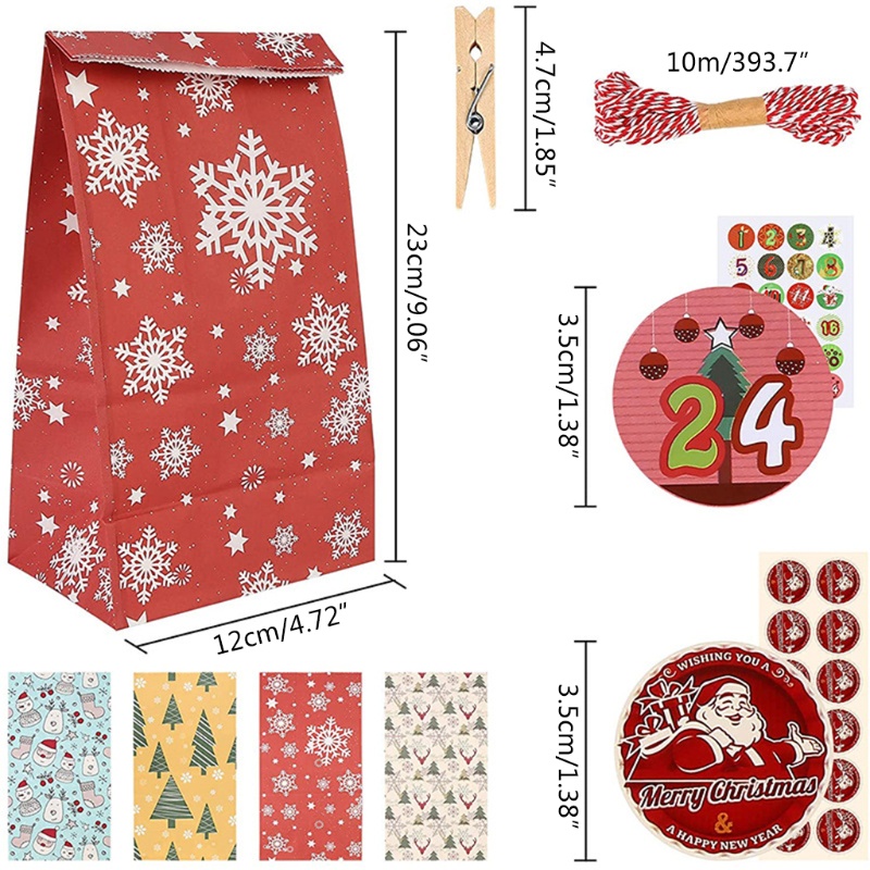 Tas Permen Handmade DIY Model Kalender Advent 24 Hari Dengan Stiker Nomor Untuk Natal