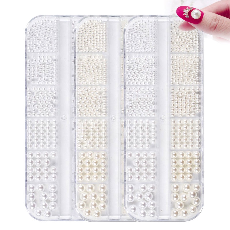 12 Sekat / Kotak Rivet / Mutiara / Berlian Imitasi / Batu Akrilik 3D Untuk Dekorasi Nail Art DIY