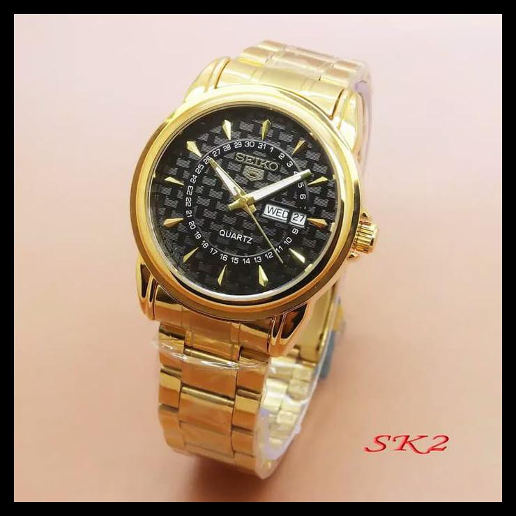 Hot Product Jam Tangan Pria Seiko 5 Rantai Gold Jam Cowok Stainless Warna Emas Berkualitas