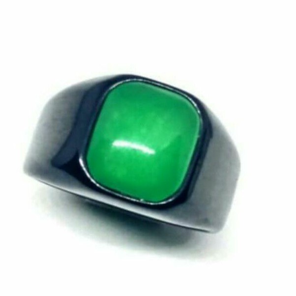 Cincin Titanium Hitam Batu Permata Giok/Green Jade