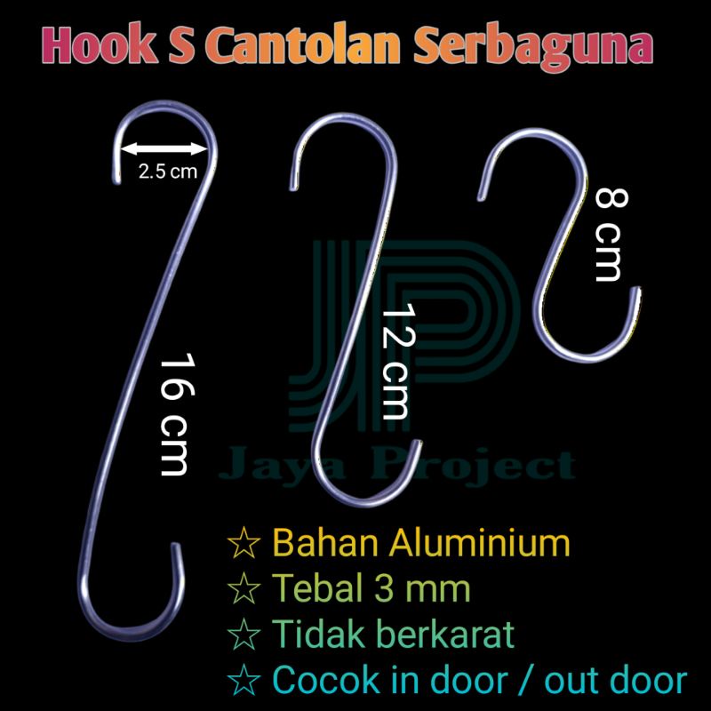 Gantungan S pot / hook / cantolan aluminium ukuran 3 mm