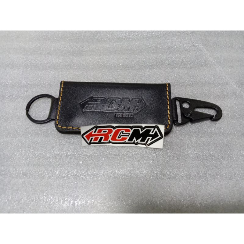 DOMPET SAKU GANTUNGAN KUNCI POUCH KEYCHAIN KEY CHAIN STNK SIM KTP MOBIL MOTOR RCM RCMOTOR FULL KULIT SAPI LEATHER BLACK HITAM HTM