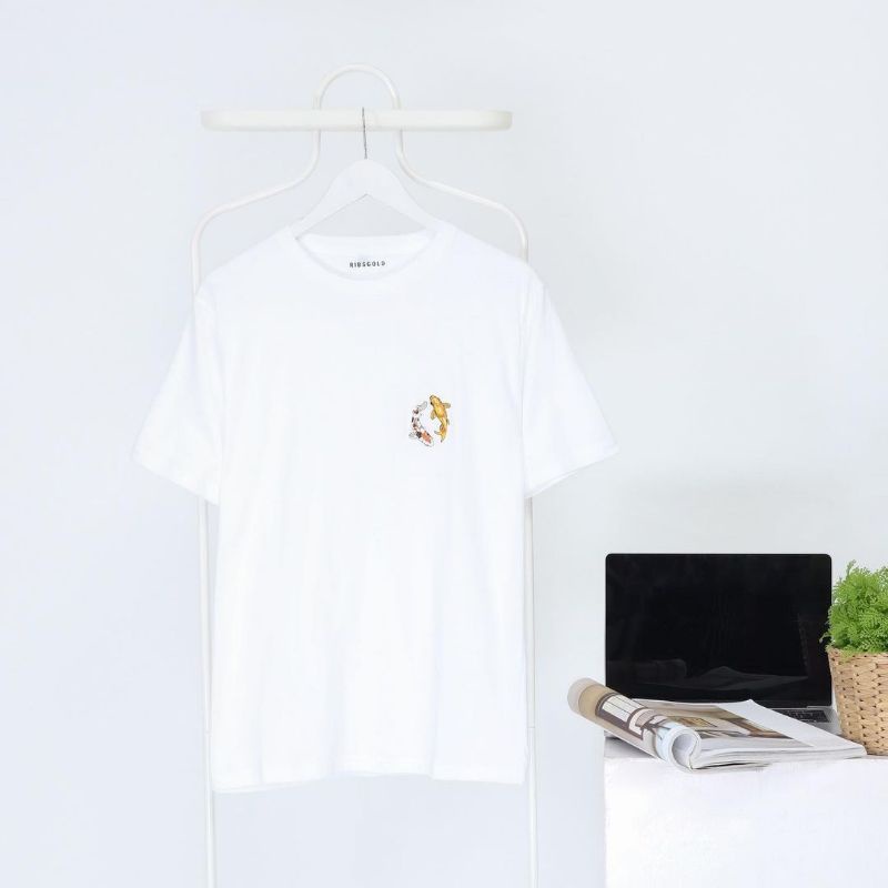 KAOS/TSHIRT PRIA WANITA BASIC RIBSGOLD - KOI PATTERN BORDIR