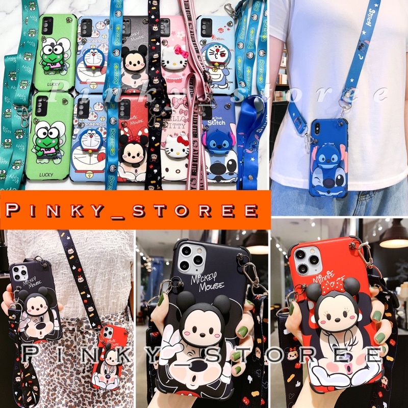 SOFT CASE OPPO RENO 6 4G/ RENO 5/ RENO 4F/ SOFTCASE KARAKTER DISNEYY PLUS GANTUNGAN TALI SLEMPANG + POP SOCKET/ MOTIF DORAEMON HELLOKITTY MICKEY MINNIE KEROPPI STITCH/ BISA COD