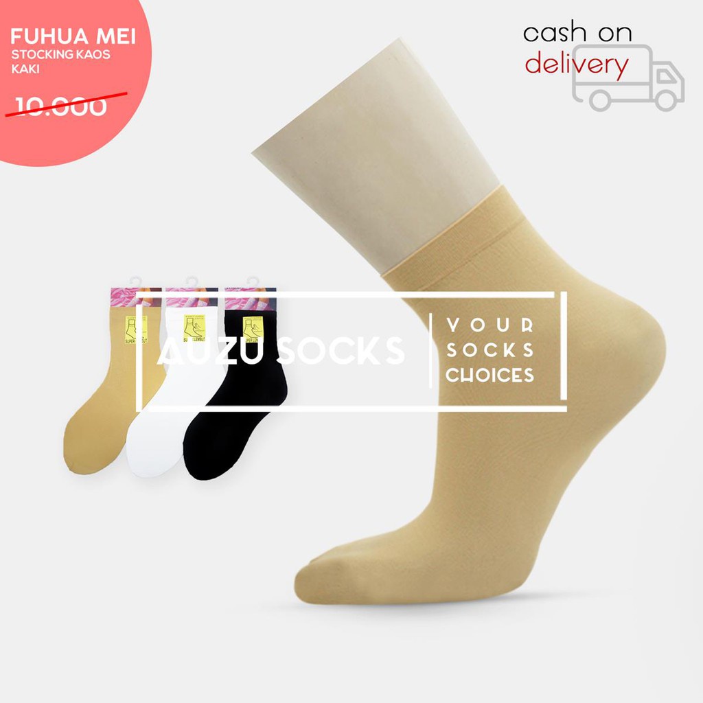 Stocking kaos kaki formal wanita sebetis hitam putih cream fitbob-4