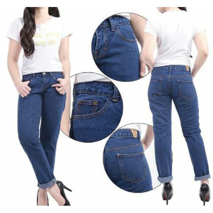 QFS CELANA BOYFRIEND WANITA / DARK BLUE / SOFT BLUE / BIRU MEDIUM