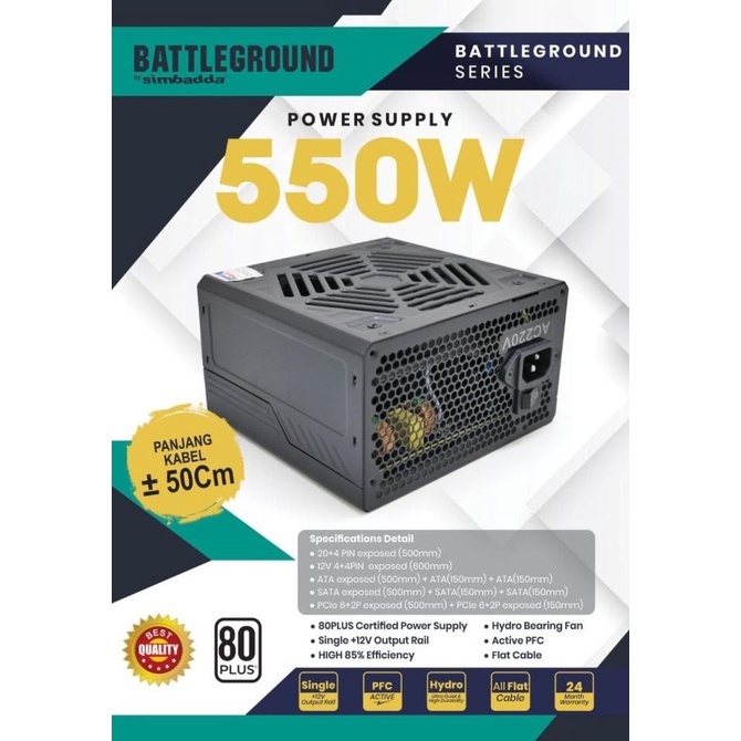 Power Supply Simbadda 550W Battleground 550 Watt PSU 80 Plus