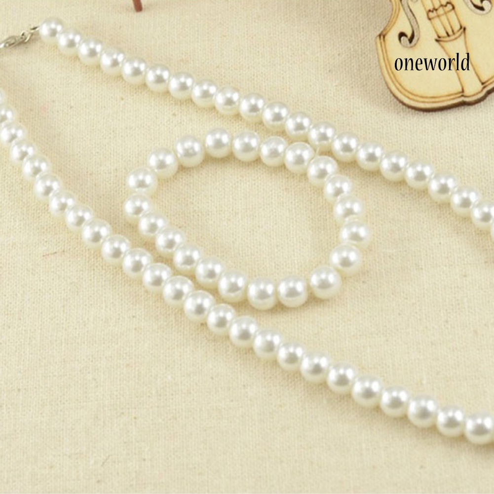 OW@ Elegant Women Faux Pearl Beads Necklace Bracelet Hook Earrings Party Jewelry Set