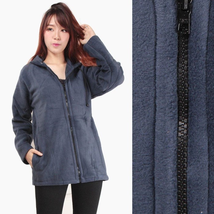 Jaket Wanita Jaket Fleece Eurta Casual Jacket Outwear Wanita - Biru(H7M0) Jaket Wanita Parasut Jaket