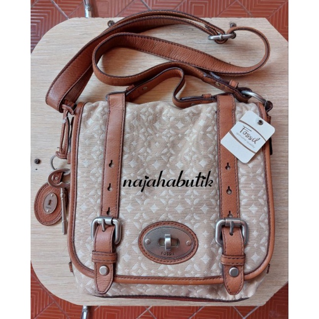 tas fossil maddox pecan crossbody original authentic nwt rare