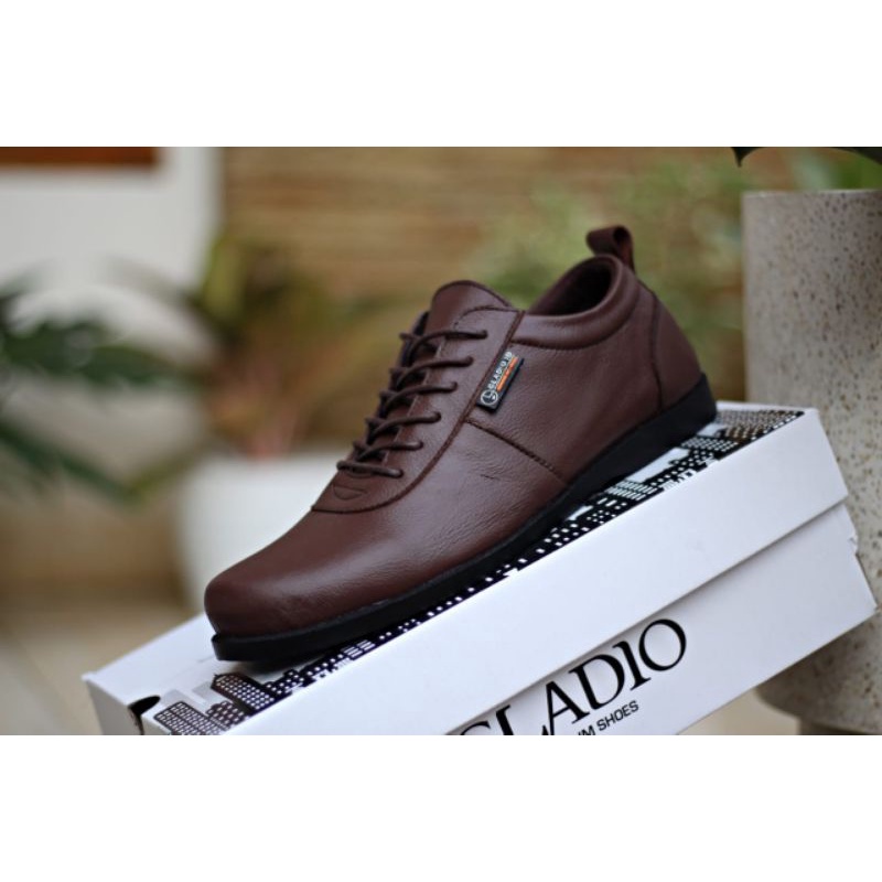 12.12 PROMO SALE !!!   BARETTO BROWN - Sepatu Kasual Original Kulit Asli Pantofel Pansus Kerja Gaya Trendy Mengkilap Terbaru Berkualitas Kulit Asli