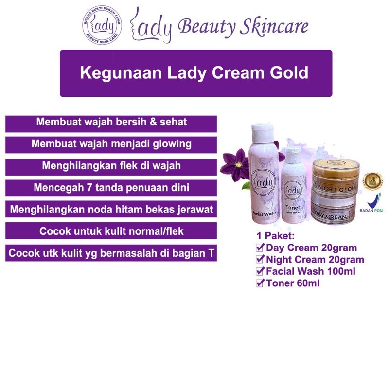 LADY Cream 4 in 1  Paket Glow Bundle (Untuk Kulit Normal, Kering Dan Flek Hitam)