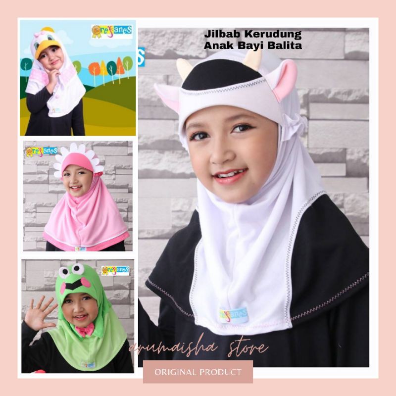 Refanes Jilbab Bayi Kerudung Anak Balita Karakter Lucu Kaos Adem
