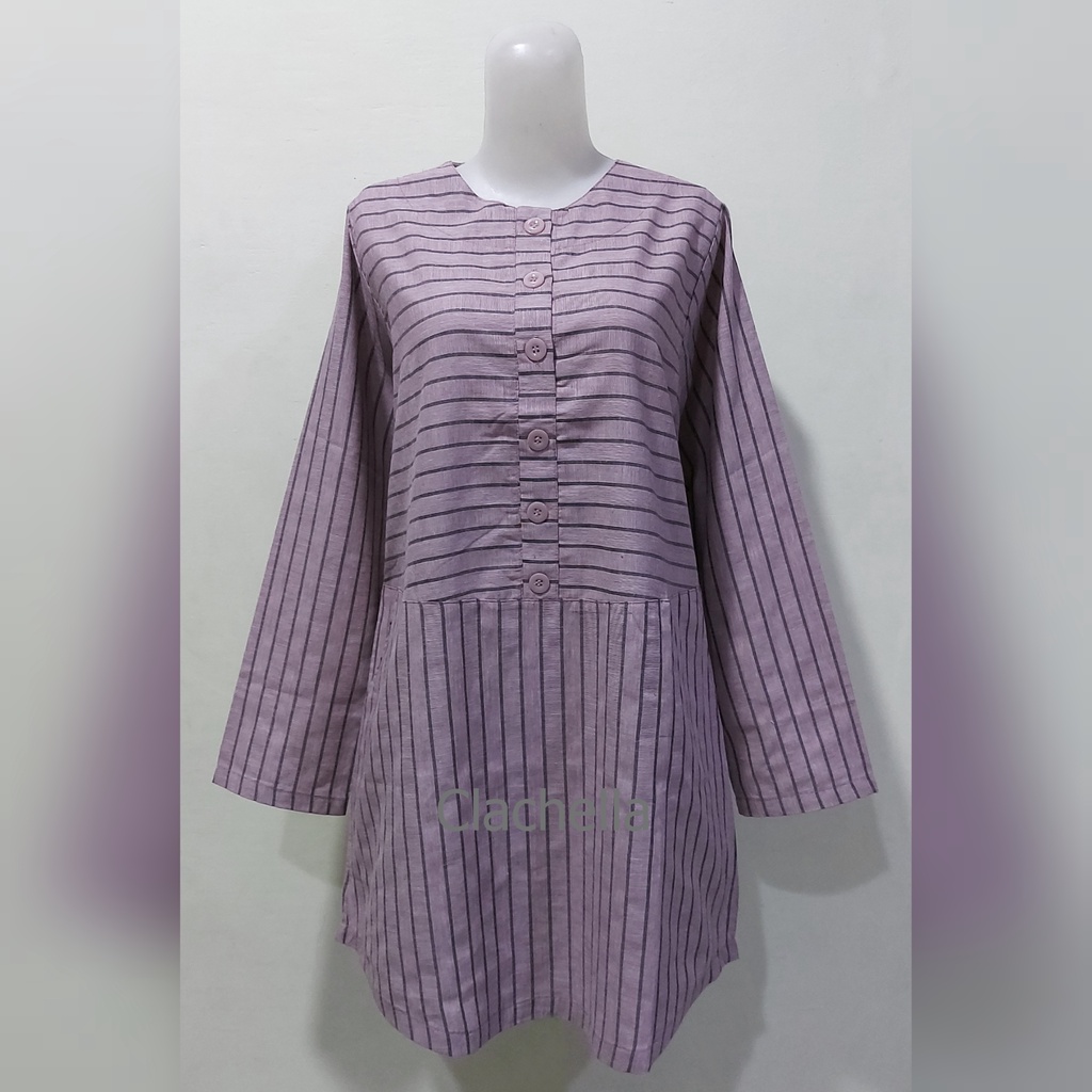 Clachella Baju Tunik Motif Salur, Baju Atasan Wanita T728095