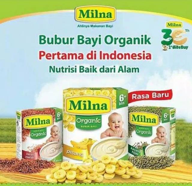 MILNA BUBUR ORGANIC beras merah,kacang hijau, Pisang 120gr