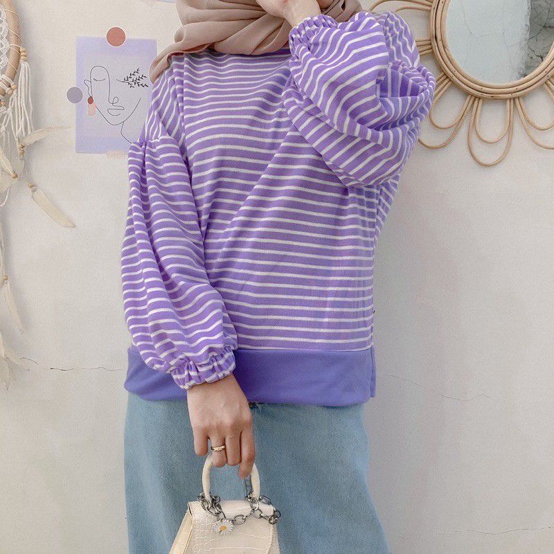 Mybamus Ballon Stripe Blouse / Blouse Lengan Balon Strip Wanita