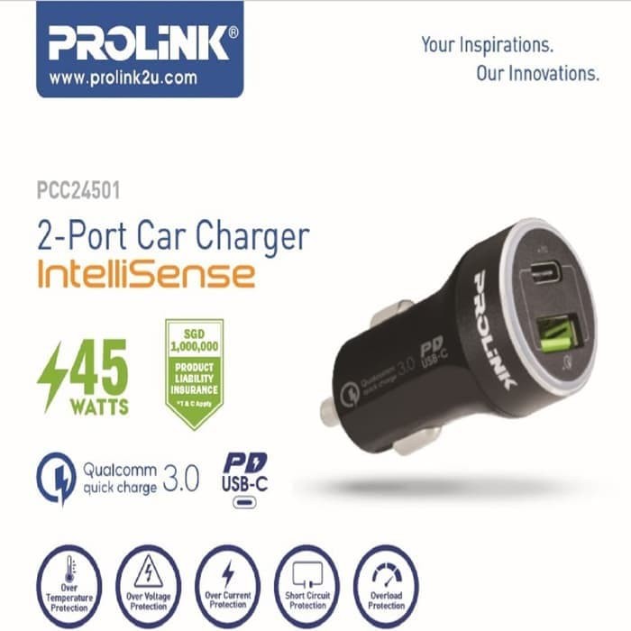 PROLiNK PCC24501 45W 2-Port Car Charger