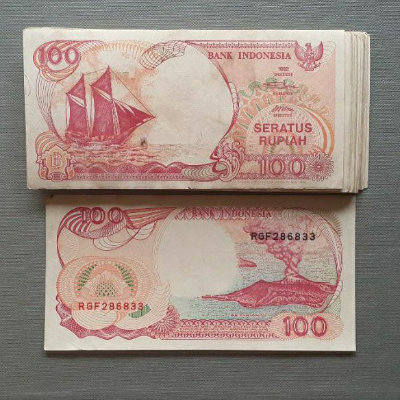 VF Uang kertas kuno 100 rupiah perahu Phinisi emisi 1992