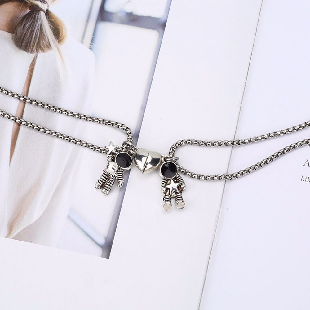 Needway  Creative Female Clavicle Chain Simple Korean Style Necklace Astronaut Couple Necklace Punk Friends Gift Men Thick Hip Hop Heart Pendant Magnet Attraction Necklace