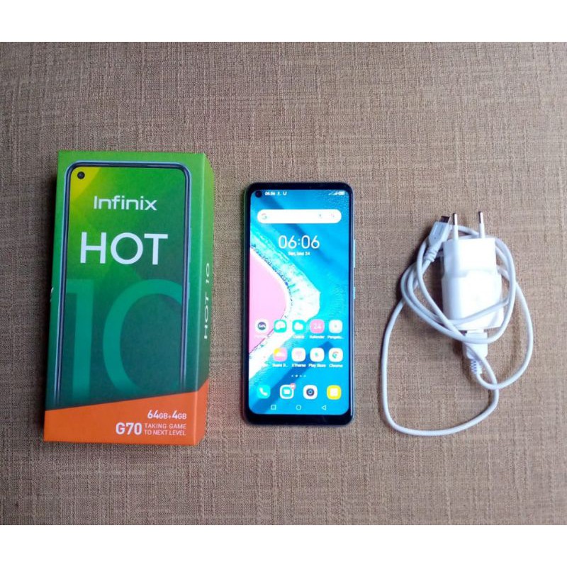Handphone Infinix Hot 10 4/64 Moonlight Jade Full Set Second Istimewa (SOLD)