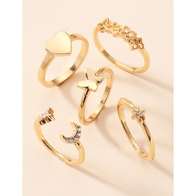 LRC Cincin Fashion Gold Color Alloy Ring 5 Set P82845