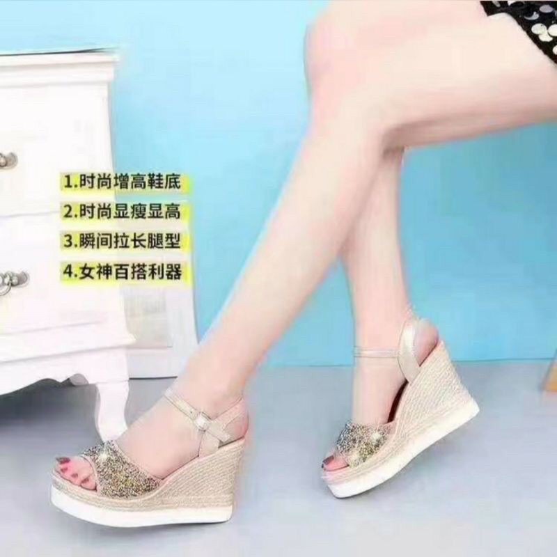 WG01 SEPATU SANDAL WEDGES RINGAN IMPORT WANITA KOREA PESTA PARTY ORIGINAL AKSEN GLITTER