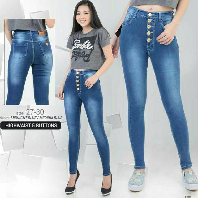 Highwais jeans kancing 5 / celana jeans wanita
