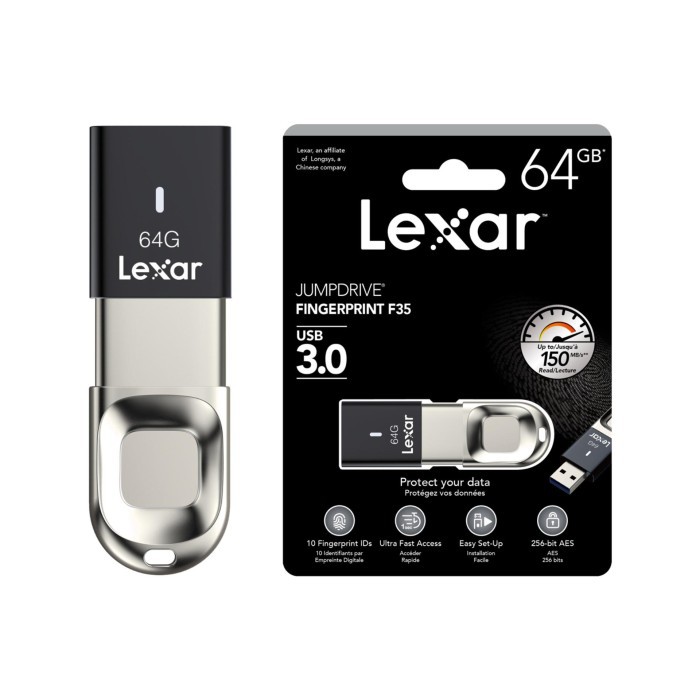 Lexar JumpDrive Flashdisk F35 Fingerprint USB 3.0 64GB Garansi Resmi