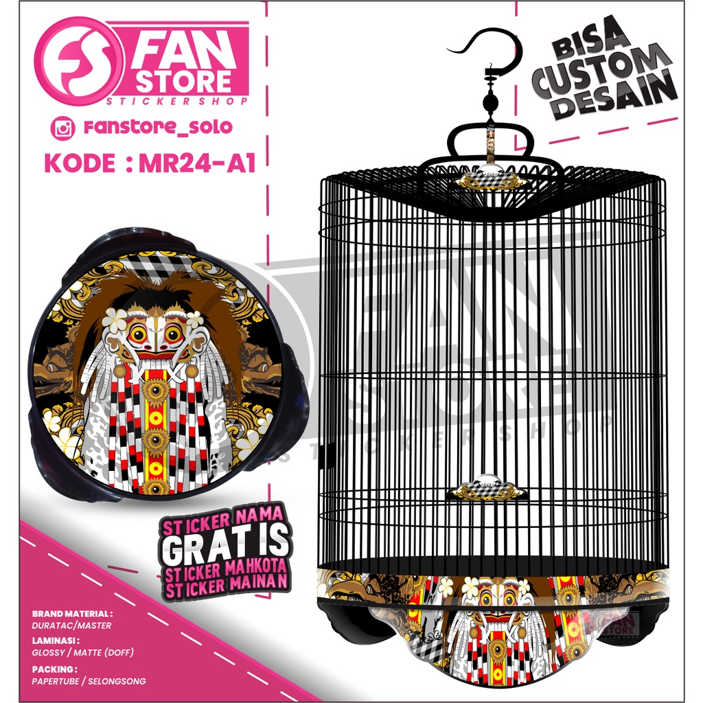 Sticker Tebok Murai Bulat - Decal Sangkar Murai Barong Bali - Stiker Murai