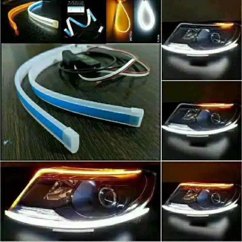 Lampu led slim alis drl fleksibel waterproof 60 cm dan 30 cm 2 warna running motor mobil