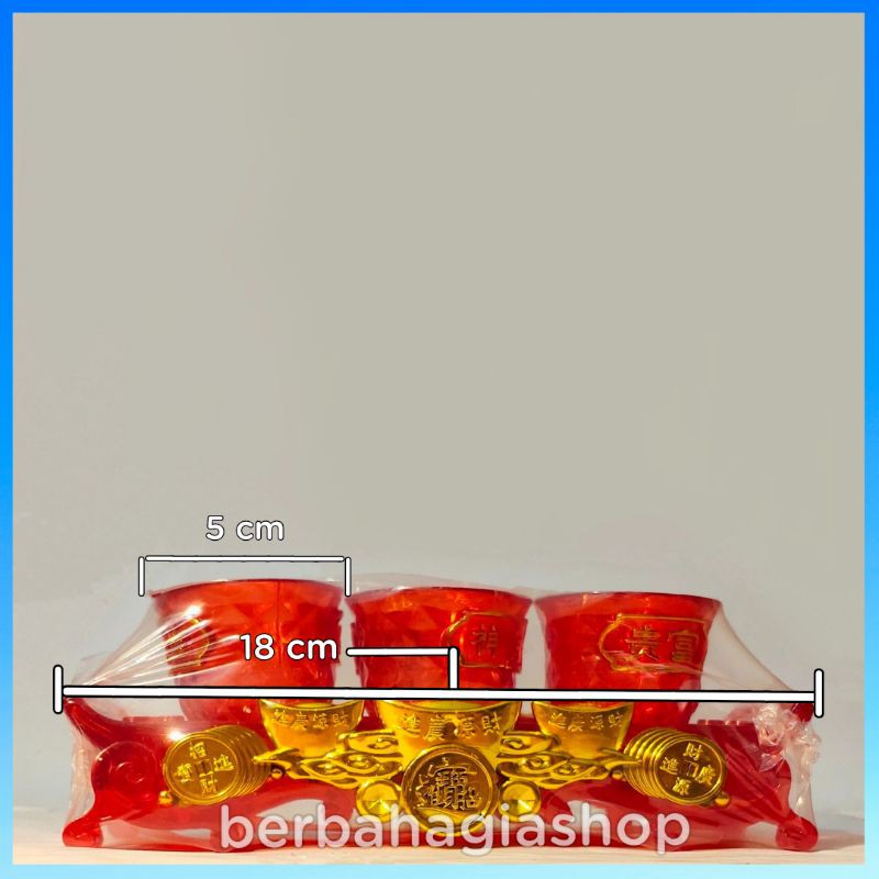 Gelas Cangkir Sembahyang Warna Merah Kristal 3 PCS Taiwan