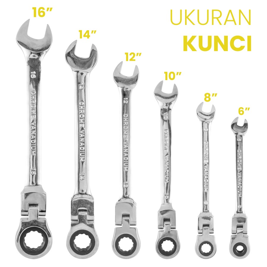 Kunci Ring Pas Kombinasi wrench Krek Ratchet Ukuran 6-16mm Fleksibel - Kunci Ring Pas Kombinasi Krek 6-16mm Bahan Kuat dan Anti Karat - Kunci Pas Torque Wrench Two-way Spanner Tools, kunci inggris, kunci shock, kunci shok, kunci serbaguna, kunci pas set