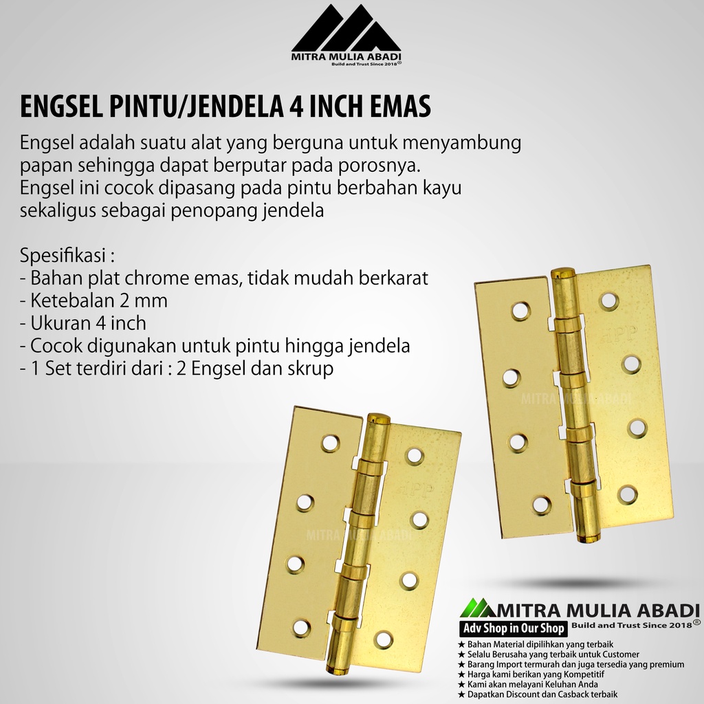 Engsel Pintu 4&quot;  GOLD  HPP TEBAL