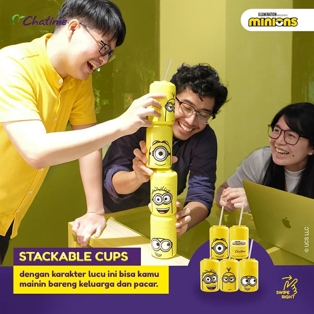 Stackable Cups Chatime x Minions Merchandise OFFICIAL | Botol Minum Chatime Minions