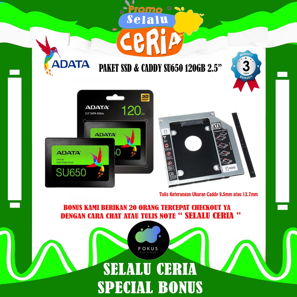 PAKET SSD DAN CADDY ADATA SU650 120GB Ultimate 2.5 Sata III