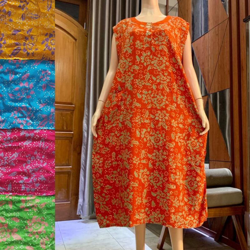 [LD 128cm] daster ibu jumbo yukensi tanpa lengan leonia batik cap solo kancing depan singlet lengan 