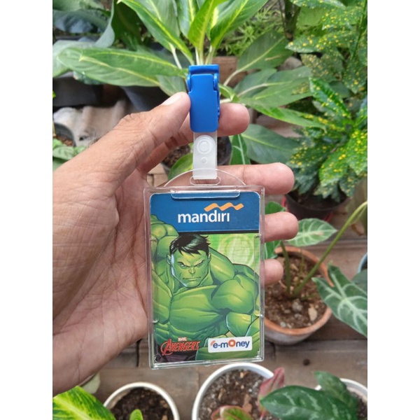 

Tempat id card nametag holder acrylic akrilik plus jepit penjepit kerang biru