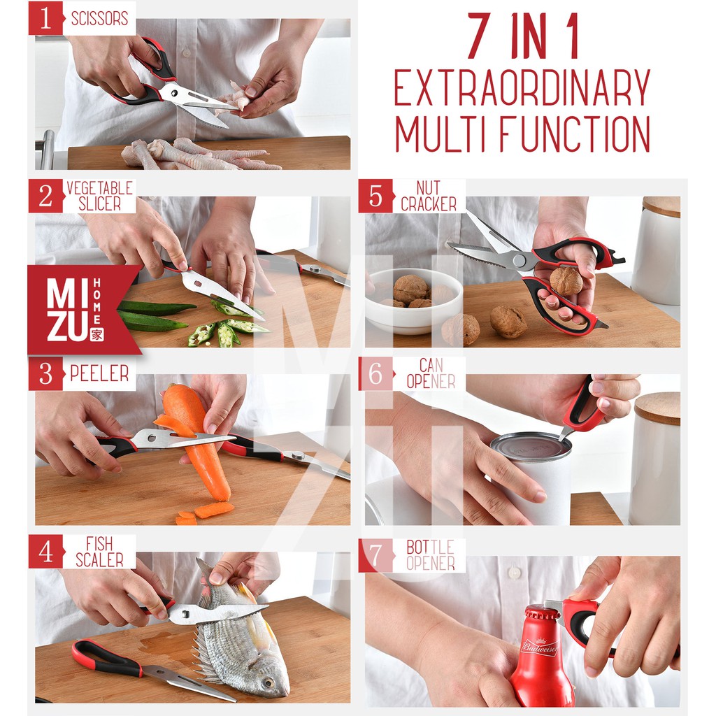 MIZU BUNRETSU Multifunction 8in1 Kitchen Scissors Gunting Dapur Stainless Steel-2