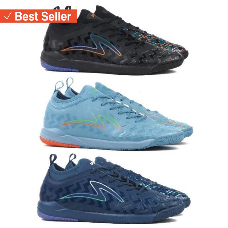 Sepatu Sport Olahraga murah awet kuat / Sepatu Futsal Specs Cyanide Galaxy IN - Black Dark Lead