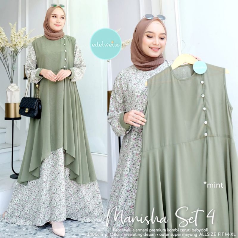SETELAN GAMIS SHAKILA + OUTER CERUTI MANISHA SET 4 BY EDELWEISS