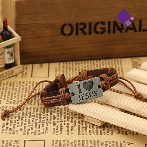 Gelang Tali Rami Dapat Disesuaikan Motif I LOVE JESUS Untuk Unisex