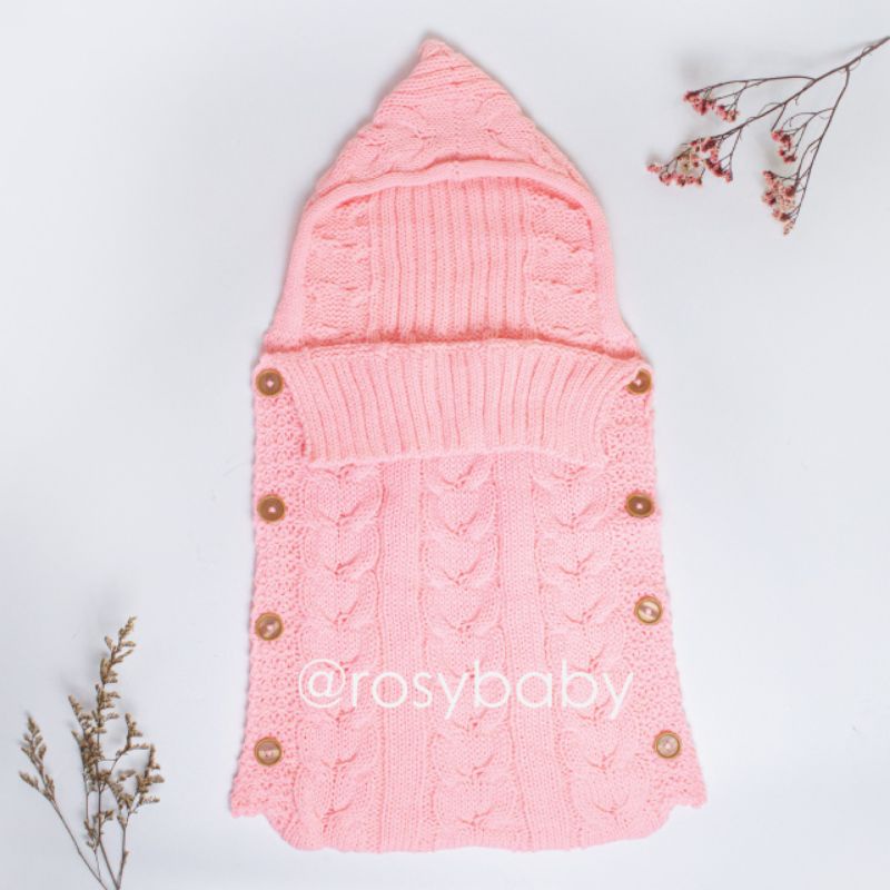 Sleeping Bag Rajut Selimut Bedong Bayi jaket rajut knit jacket Hoodie bedong lembut Muslin Nerf Selimut Rajut bayi Baby infant Sleeping bag rajut selimut rajut bedong lembut nyaman dipakai bayi