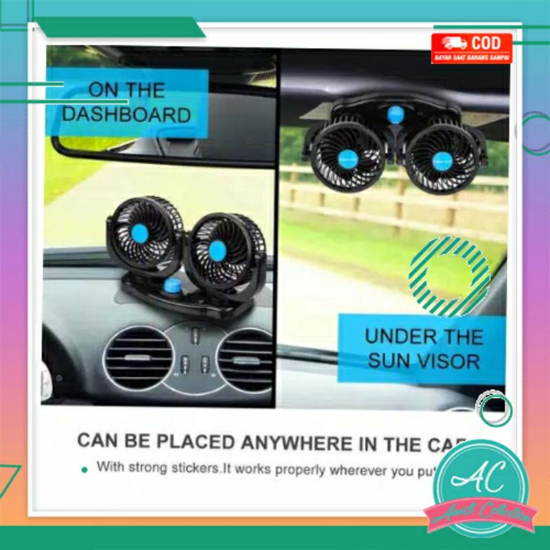 Kipas angin AC Mobil portable double 2 car fan 6inch 360 degree geleng super dingin