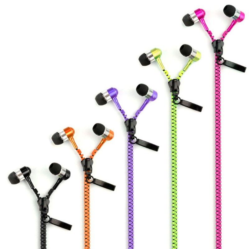 Headset Resleting Zipper Bass Earphones Handsfree - Warna Random