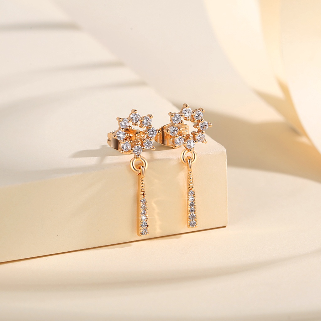 Y561【COD】Korea Fashion Berlian Jumbai Emas/Perak Anting Giwang Kristal Rhinestone Elegan Wanita Anting