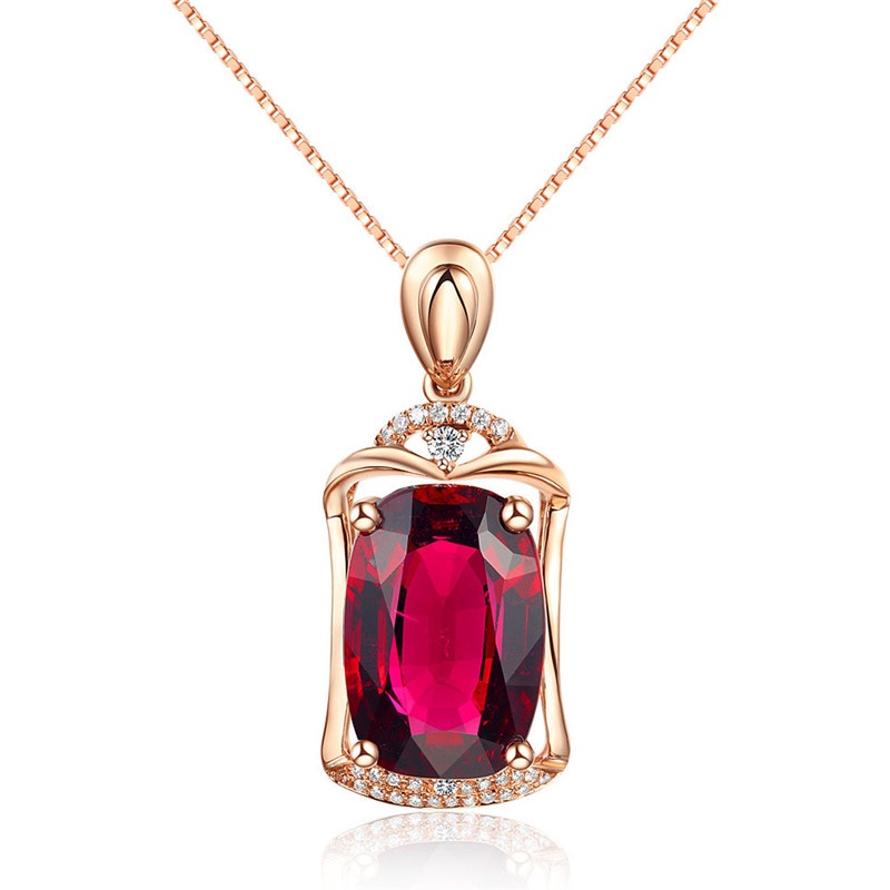 [Ready Stock]Fashion 18K Rose Gold Plated Ruby Pendant Necklace