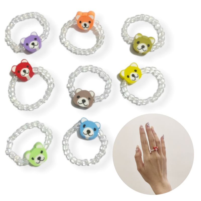 Cincin Beruang Teddy Bear Beads Elastis Ring Elastic Clay Mote