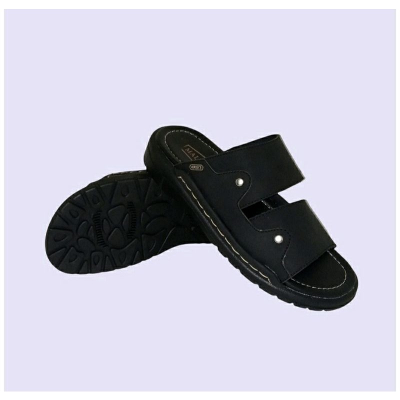 Bisa COD / Sandal Kokop Pria Kulit Asli / Sendal Slide Bapak2 Slop Kasual Hitam, 42