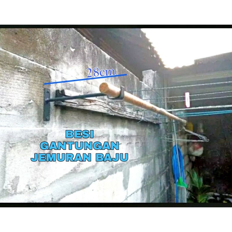 1pcs Siku Besi Penyangga Jemuran Baju Tempel Dinding Gantungan Hanger Tembok